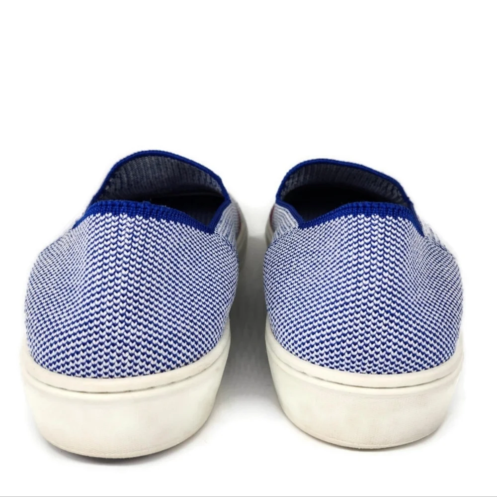 Rothy's Blue Reflective Stripe Knit Stretch Slip-On No-Lace Loafer Sneakers